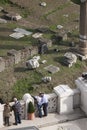 Roman Forum and the Victorian terrace in Rome. Couple kissing.