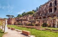 Roman Forum view in summer, Rome, Italy. Old Forum is famous tourist attraction of Rome, great ancient ruins in Rome city center Royalty Free Stock Photo