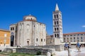 Roman Forum of Zadar, Croatia, with the Bell Tower of the Cathedral of St. Anastasia and the Church of St. Donatus at the