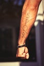 Roman gladiator tattoo. SPQR Rome. Italian man arm Royalty Free Stock Photo