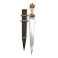 Roman Gladius Short Sword with Sheath on white. 3D illustration Royalty Free Stock Photo