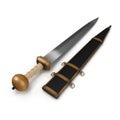 Roman Gladius Short Sword with Sheath on white. 3D illustration Royalty Free Stock Photo