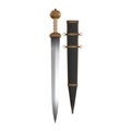 Roman Gladius Short Sword with Sheath on white. Top view. 3D illustration Royalty Free Stock Photo