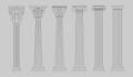 Roman, greek columns. Antique rome pillar, classic baroque temple, ancient doric architecture. Building facade with