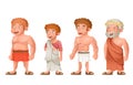 Roman greek old young strong fat toga loincloth characters set cartoon design vector illustration Royalty Free Stock Photo