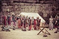 Roman historical reenactment camp gear position, teamwork team