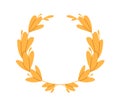 Roman laurel wreath from laurus leaf. Circle award for winners. Gold symbol of victory. Circular laureal leaves crown