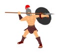 Roman legionary soldier in battle with shield and spear . Royalty Free Stock Photo