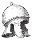 Roman legionnaire`s helmet or galea vintage engraving