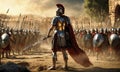 Roman male legionary legionaries wear helmet with crest, long sword and scutum shield, heavy infantryman, realistic soldier of