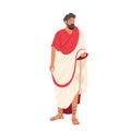 Roman Man in Traditional Clothes, Ancient Rome Citizen Male Character in Red White Toga and Sandals Historical Costume Royalty Free Stock Photo