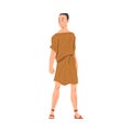 Roman Man in Traditional Clothes, Ancient Rome Plebeian Citizen Character in Tunic And Sandals Vector Illustration