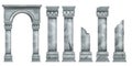 Roman marble pillars set, ancient vector Greek stone broken columns collection, antique architecture.