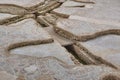 Roman mosaic tiles and hypocaust in La Olmeda village. Spain