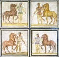 Roman mosaics of charioteers ready for a race Royalty Free Stock Photo