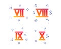 Roman numeral icons. Number seven, nine, ten. Vector