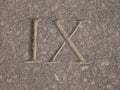 Roman numeral - nine carved in stone