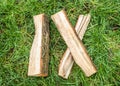 Roman numeral. Roman numerals made from oak. Old wood numbers. Old roman antique alphabet number on green grass background. Number Royalty Free Stock Photo