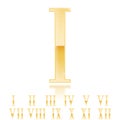 Roman numeral One - First. Golden 3d sign