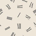 Roman numerals are scattered chaotically across the background, forming a seamless textile pattern. Royalty Free Stock Photo