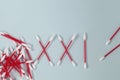 Roman numerals XXI are laid out from ear sticks. Concept - rejection of cotton swabs based on plastic