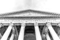 Roman Pantheon - detailed front bottom view of entrance with columns and tympanum. Rome, Italy Royalty Free Stock Photo