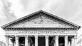 Roman Pantheon - detailed front view of entrance with columns and tympanum. Rome, Italy Royalty Free Stock Photo