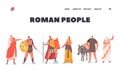 Roman People Landing Page Template. Ancient Rome Citizen Male Female Character in Tunic and Sandals Historical Costumes