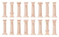 Roman pillars, cartoon antique architecture columns. Ancient greek ionic and doric ornamented pillars flat vector illustration Royalty Free Stock Photo