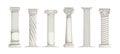 Roman pillars. White ancient Greek marble columns. Architecture elements set. Part of building with carved stone Royalty Free Stock Photo