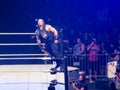 Roman Reigns wrestler stands on top turnbuckle before start of championship match