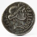 Roman Republic Coin. Ancient Roman silver denarius of Julius Caesar.