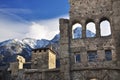 Roman ruins in Aosta, Italy. Ancient theatre.