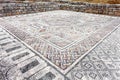 Roman ruins of Conimbriga. Complex and elaborate Roman tessera mosaic pavement in the House of the Skelletons Royalty Free Stock Photo