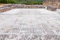 Roman ruins of Conimbriga. Complex and elaborate Roman tessera mosaic pavement Royalty Free Stock Photo