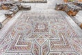 Roman ruins of Conimbriga. Complex and elaborate Roman tessera mosaic pavement in the House of the Swastika Royalty Free Stock Photo