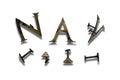 Roman set of letters and punctuation marks made of gilded bronze