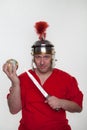 A roman soldier with a globe and dagger