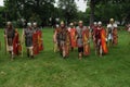 Roman soldiers stand at attention in a medieval reenactment Royalty Free Stock Photo