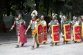 Roman spectacle with gladiators and legionaries Royalty Free Stock Photo