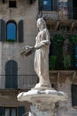 The roman statue called Madonna Verona above the fourteenth century fountain in Piazza delle Erbe, Verona Royalty Free Stock Photo