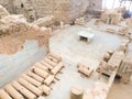 Roman stone columns and altar ruins room from top roof in ephesus Archaeological site in turkey