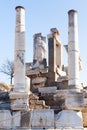 Roman stone pillars and statue and altar ruins room in ephesus A