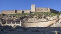 Roman theatre and Medellin castle, Spain Royalty Free Stock Photo