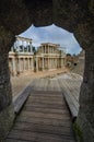 The Roman Theatre of Merida, Spain as seen through one of its entrance points Royalty Free Stock Photo