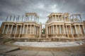 The Roman Theatre proscenium in Merida, front view Royalty Free Stock Photo