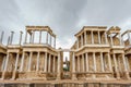 The Roman Theatre proscenium in Merida, front view Royalty Free Stock Photo