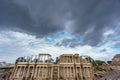 The Roman Theatre proscenium in Merida, ultra wide view Royalty Free Stock Photo