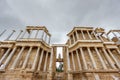 The Roman Theatre proscenium in Merida, ultra wide view Royalty Free Stock Photo
