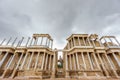 The Roman Theatre proscenium in Merida, ultra wide view Royalty Free Stock Photo